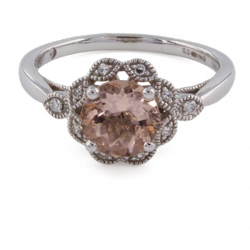 18ct white gold Morganite/Diamond Ring size L